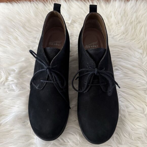 Dansko Ankle Wedge Boots Womens EU 41 Black Suede Leather Lace Up Oxford Shoes - Picture 3 of 11